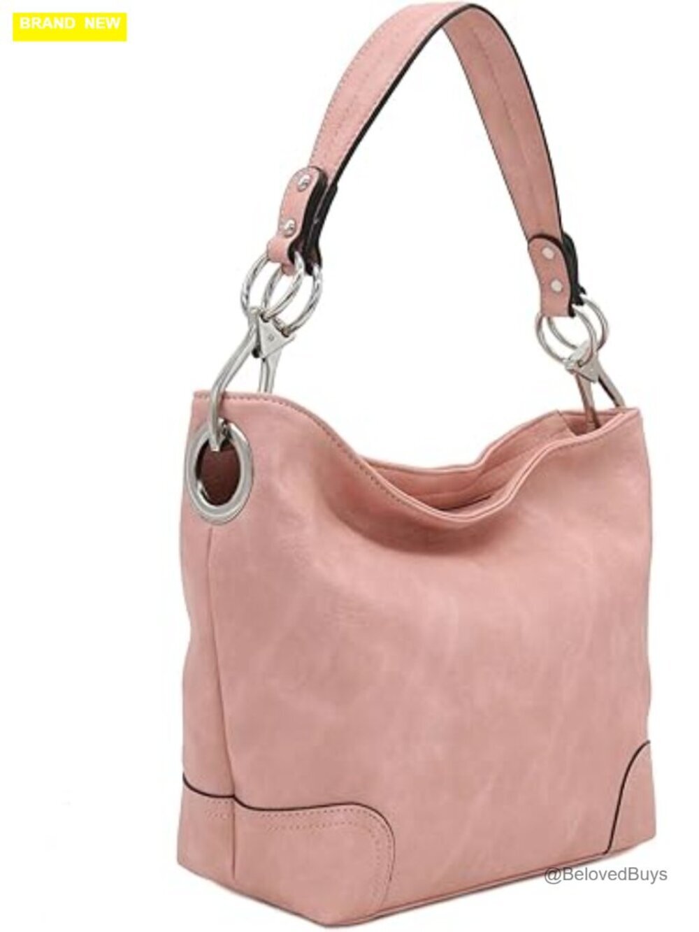 Faux Leather Hobo Shoulder Bag with Detachable Strap and Zipper Pockets